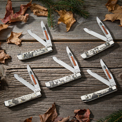 Case Knives Sportsman Series Deer Embellished Smooth Natural Bone Trapper