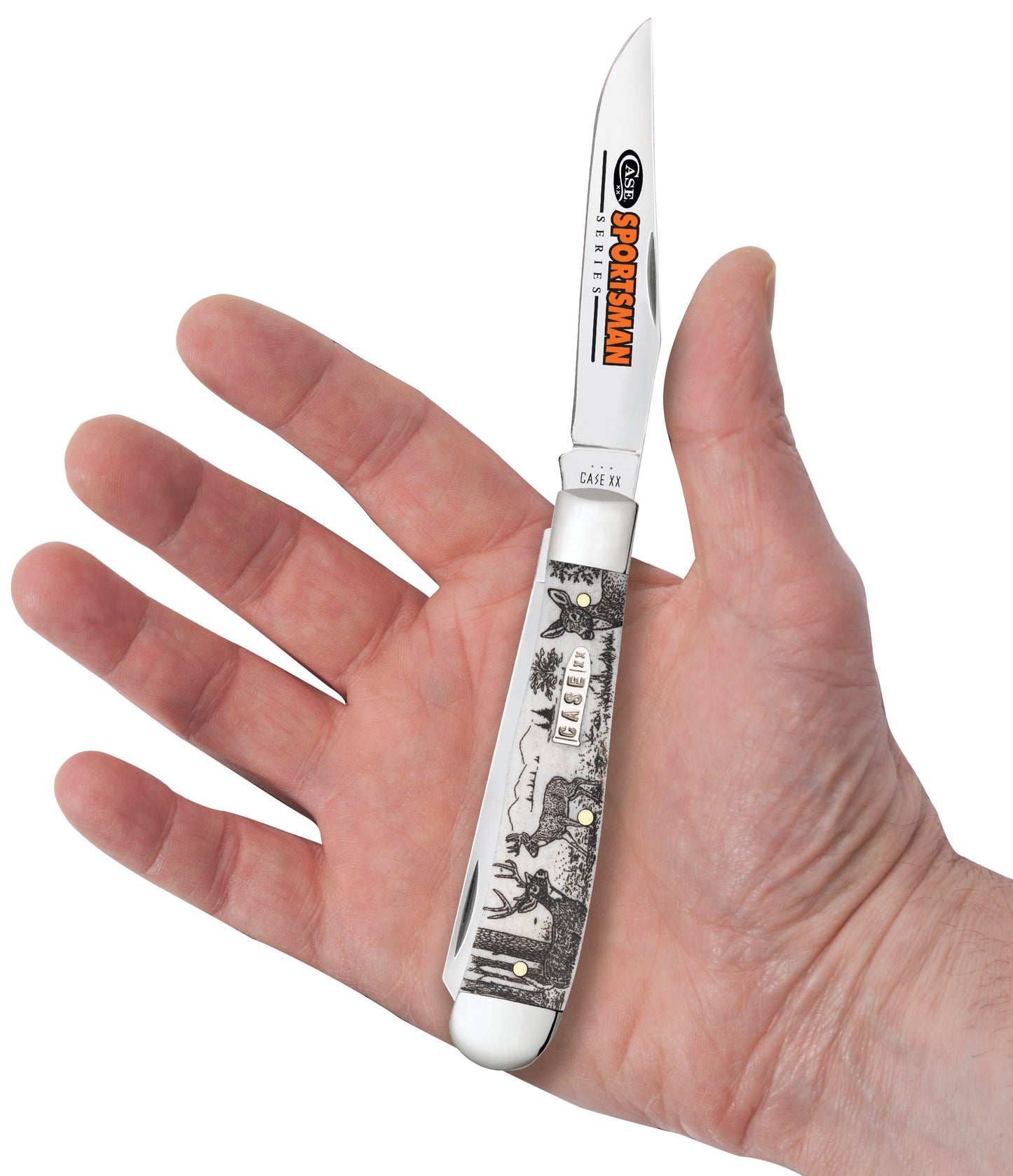Case Knives Sportsman Series Deer Embellished Smooth Natural Bone Trapper