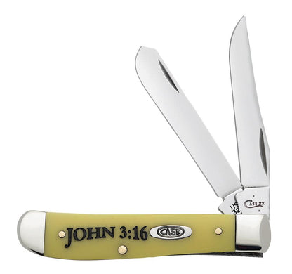 Case Knives Religious Sayings Yellow Synthetic Mini Trapper Knife
