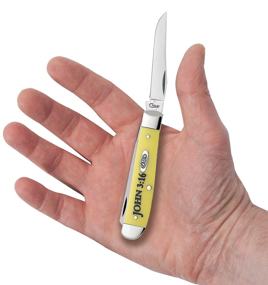 Case Knives Religious Sayings Yellow Synthetic Mini Trapper Knife