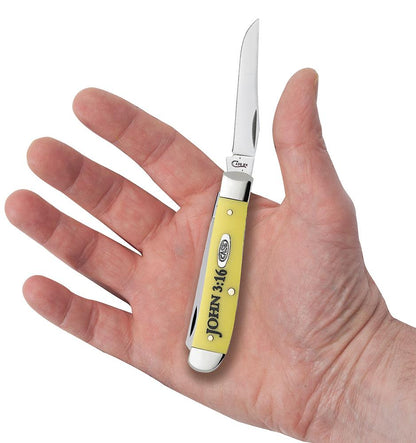 Case Knives Religious Sayings Yellow Synthetic Mini Trapper Knife